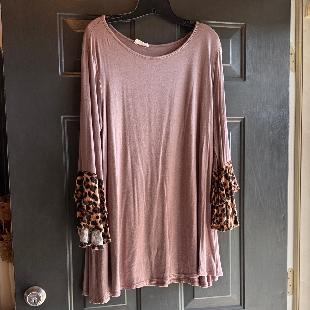Beeson River Mauve Tunic with Leopard Print Accents